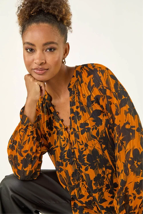 Roman Orange Metallic Floral Buttoned Blouse - Size 20 Image 1