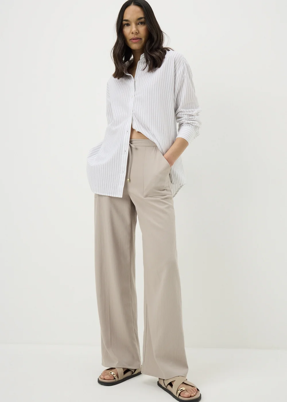 Taupe Full Length Clipper Trousers - Size 8 Image 2
