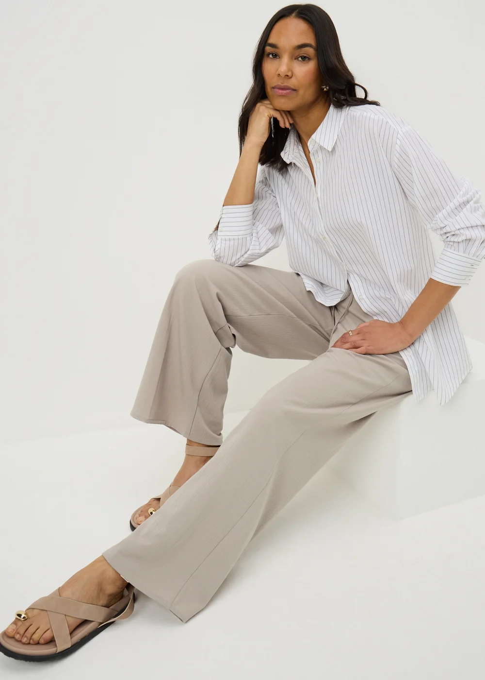 Taupe Full Length Clipper Trousers - Size 8 Image 1