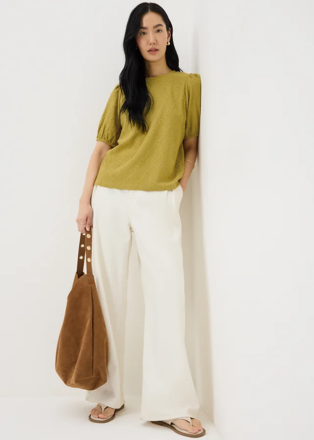 Olive Textured Puff Sleeve Top