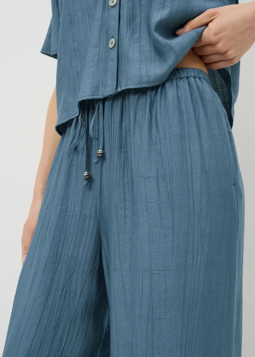 Blue Crinkle Textured Wide Leg Co Ord Trousers - 8 S Image 3