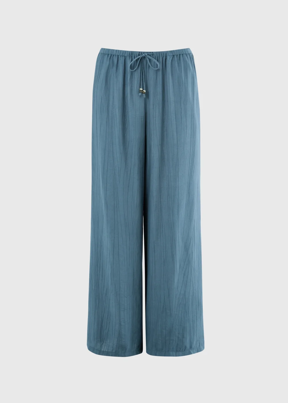 Blue Crinkle Textured Wide Leg Co Ord Trousers - 8 S Image 4