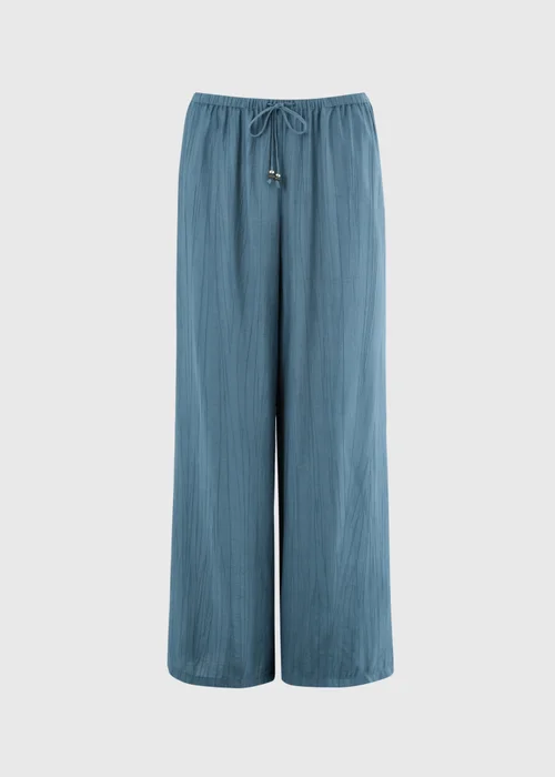 Blue Crinkle Textured Wide Leg Co Ord Trousers - 8 S Image 4