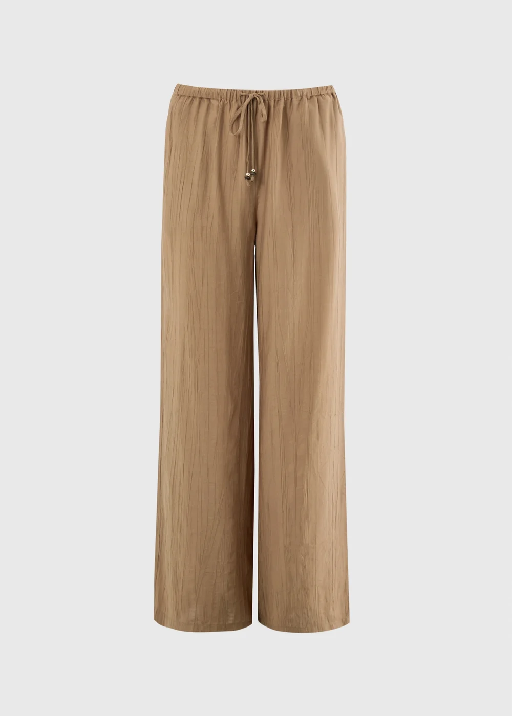 Caramel Crinkle Textured Wide Leg Co Ord Trousers - 8 S Image 4