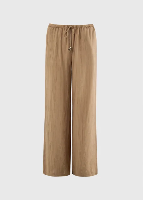 Caramel Crinkle Textured Wide Leg Co Ord Trousers - 8 S Image 4