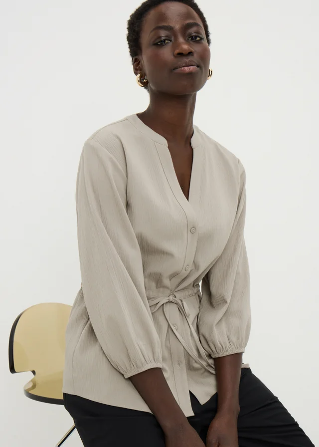 Taupe Waist Tie Shirt