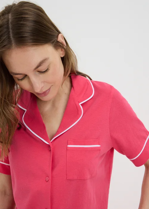 Pink Traditional Button Up Short Sleeve Pyjama - M Image 2