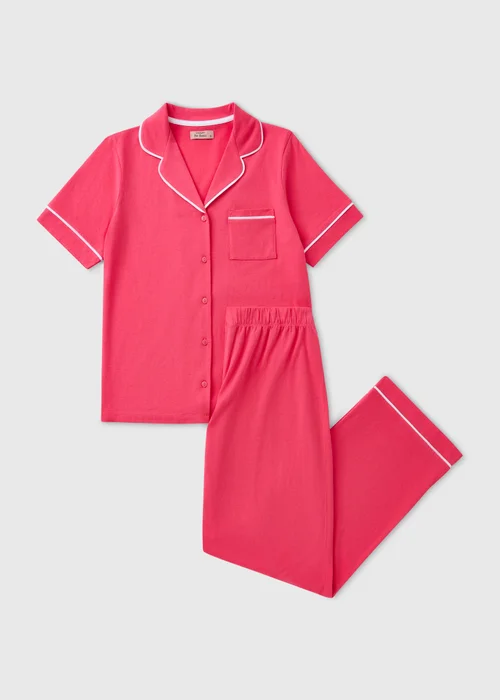 Pink Traditional Button Up Short Sleeve Pyjama - M Image 3