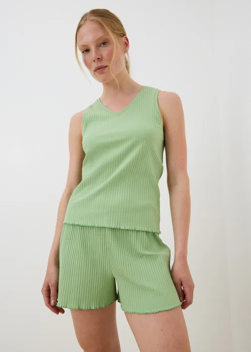 Green Ribbed Vest Short Pyjama Set - M Image 1