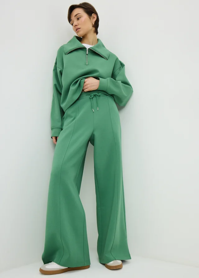 Green Interlock Wide Leg Co Ord Trousers