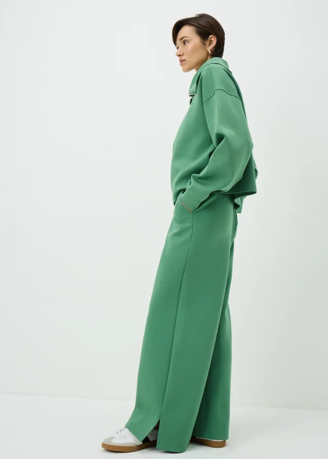 Green Interlock Wide Leg Co Ord Trousers