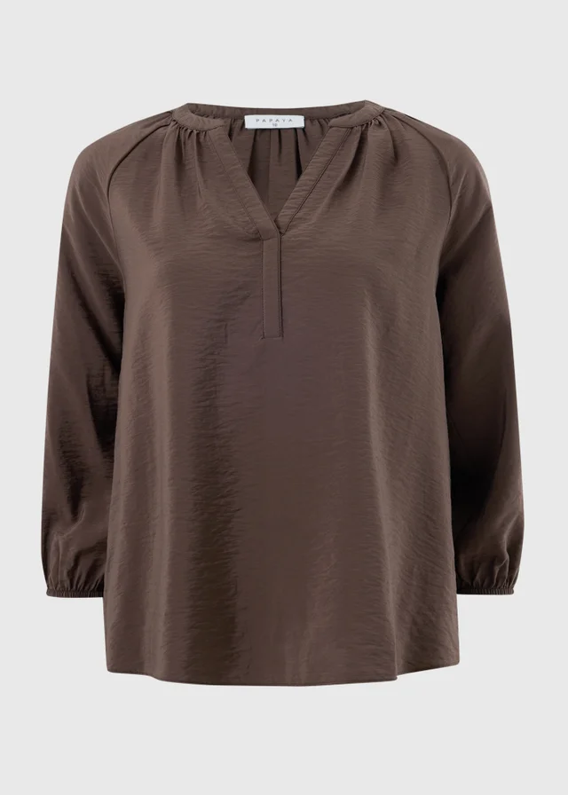 Chocolate Brown 3/4 Sleeve Popover Blouse