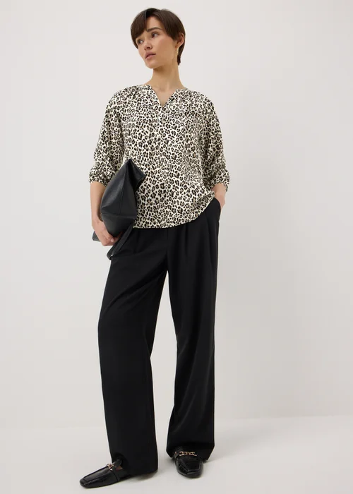 Brown Leopard Print 3/4 Sleeve Popover Blouse - 22 Image 2