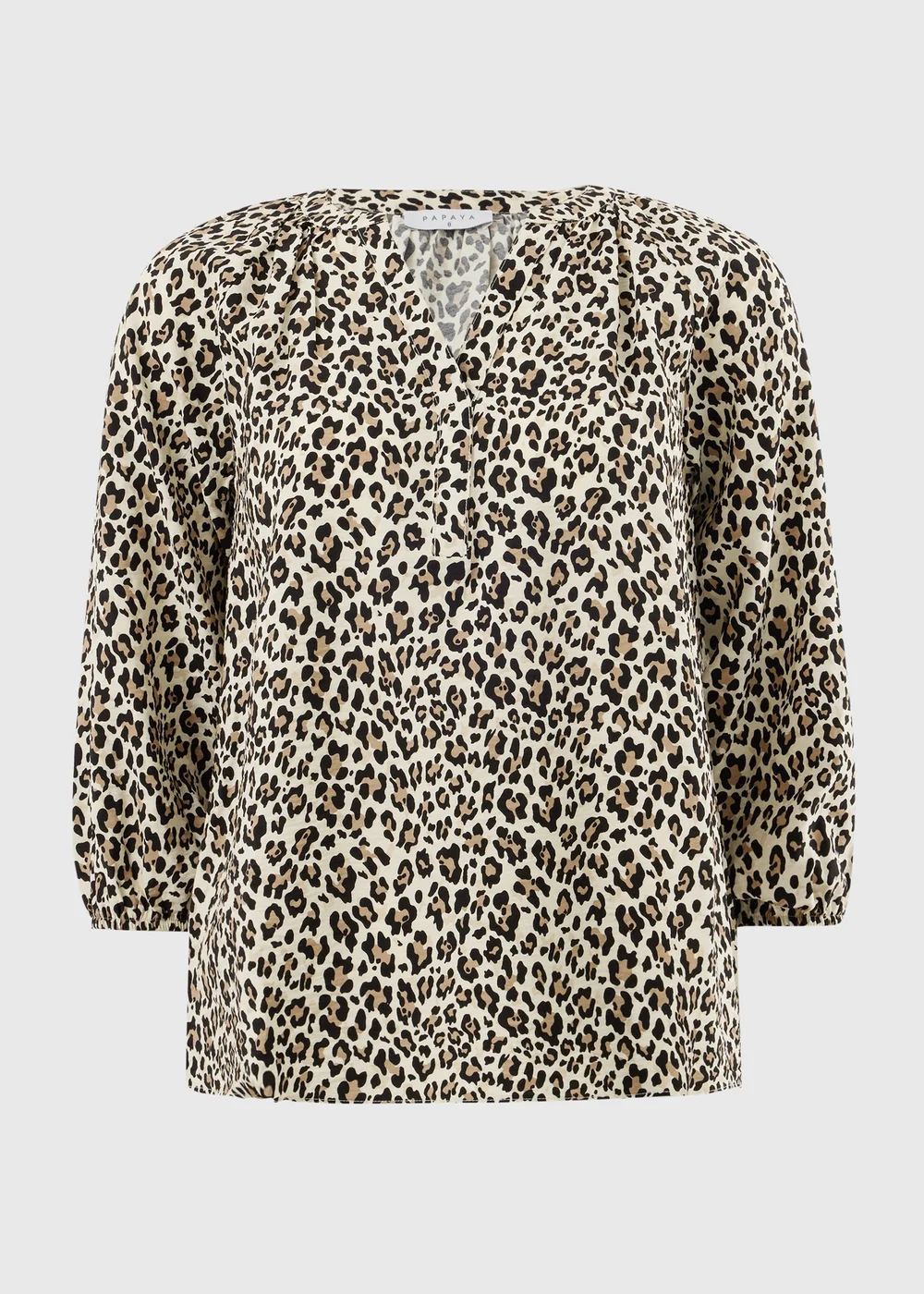 Brown Leopard Print 3/4 Sleeve Popover Blouse - 22 Image 3