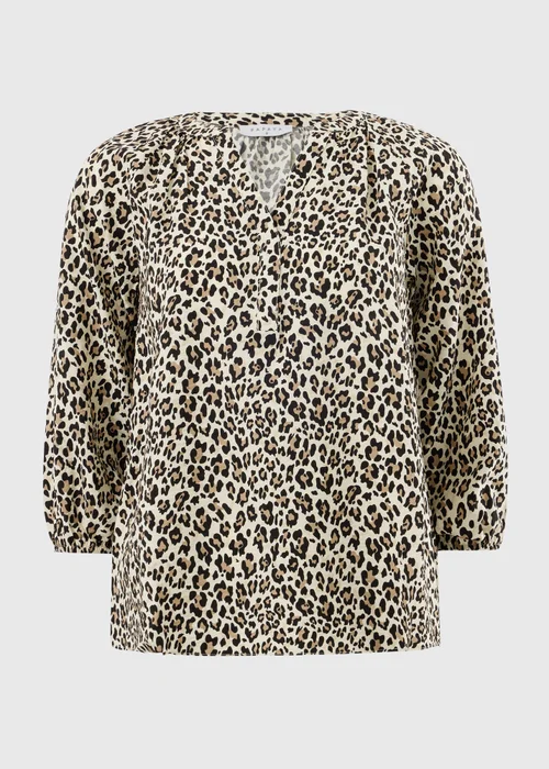 Brown Leopard Print 3/4 Sleeve Popover Blouse - 22 Image 3