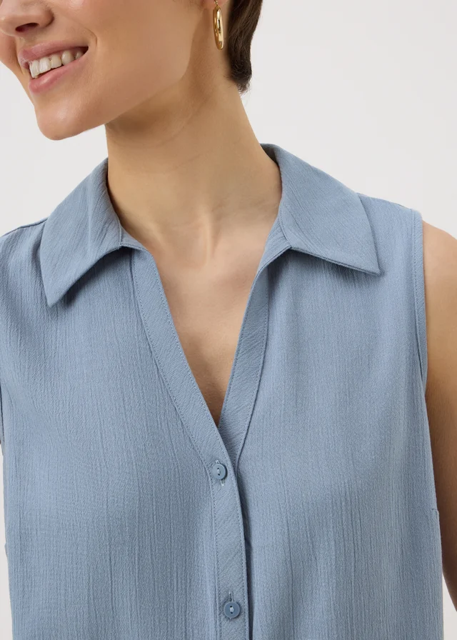 Blue Sleeveless Clipper Shirt
