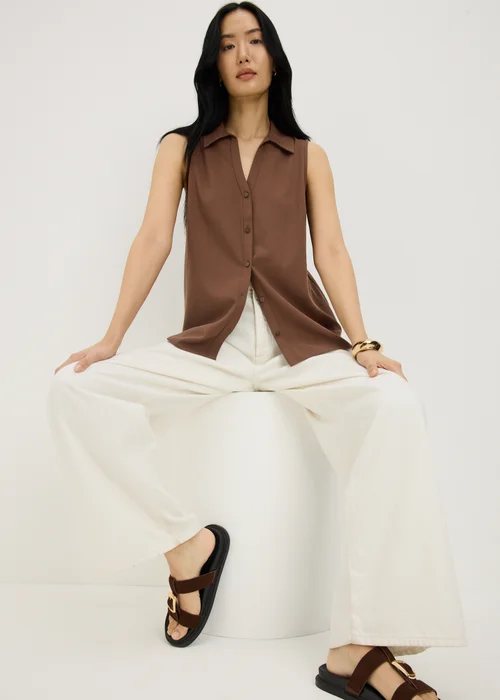 Chocolate Brown Sleeveless Clipper Shirt - 26 Image 1