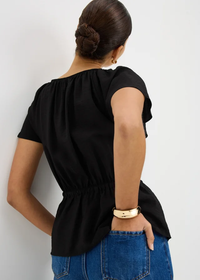 Black Angel Sleeve Tie Waist Shirt