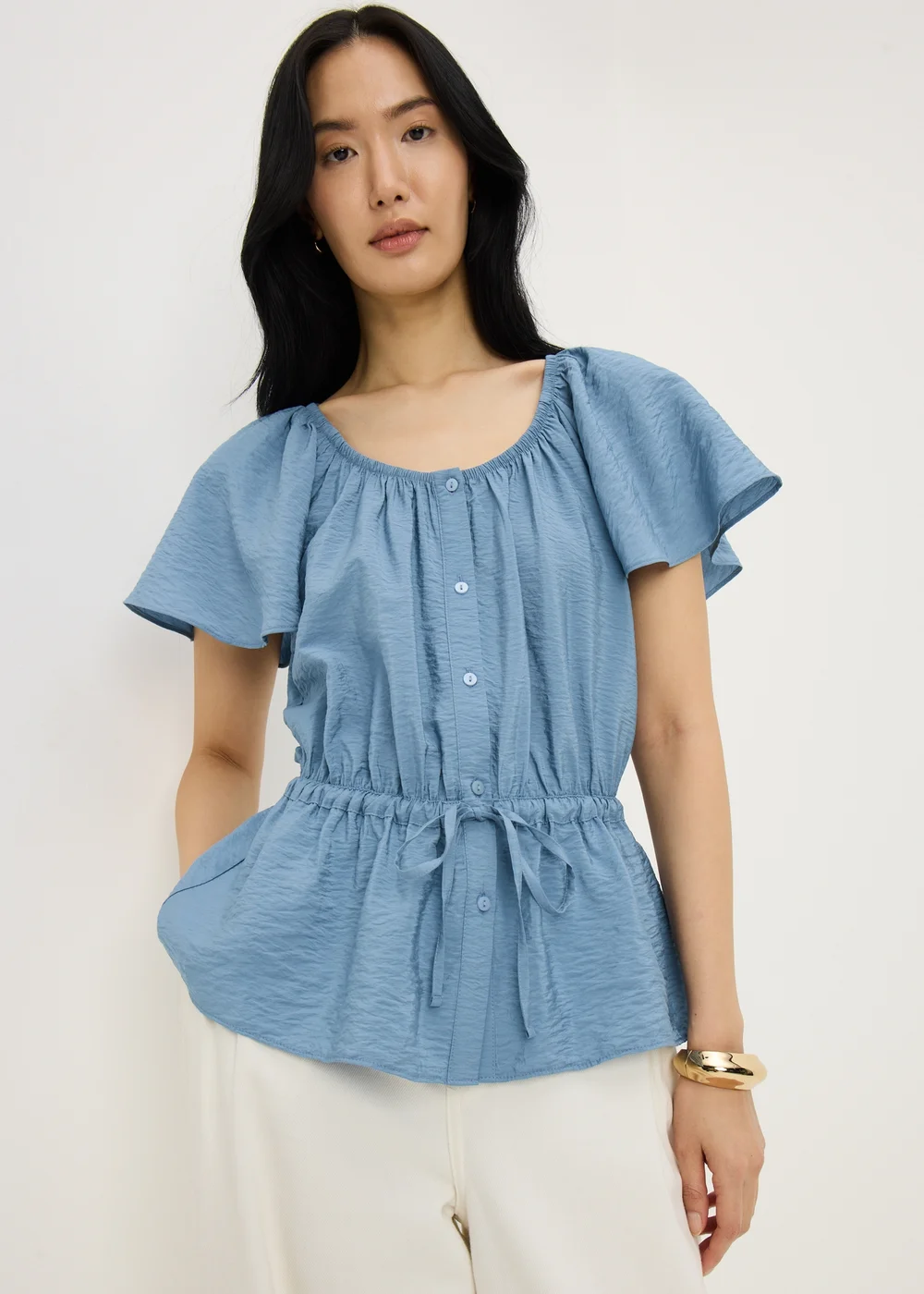 Blue Angel Sleeve Tie Waist Shirt - 8 Image 1