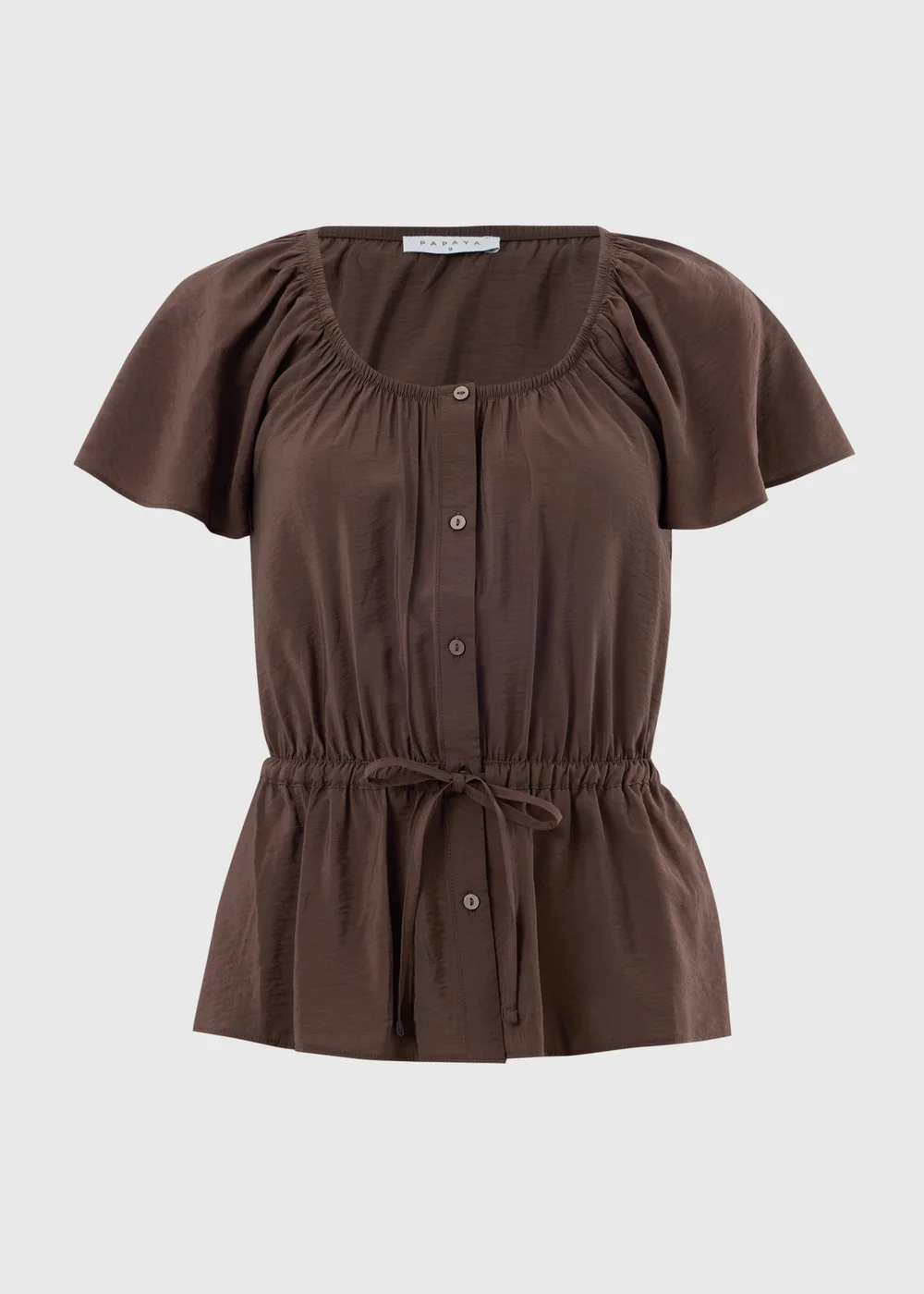 Chocolate Brown Angel Sleeve Tie Waist Shirt - 12 Image 2