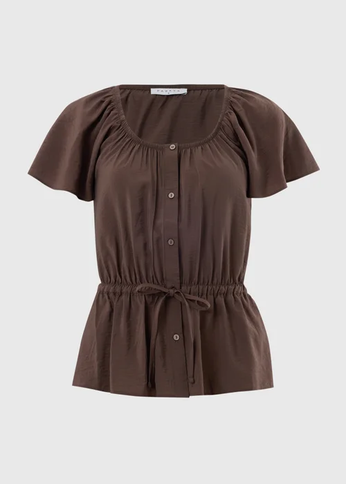Chocolate Brown Angel Sleeve Tie Waist Shirt - 12 Image 2