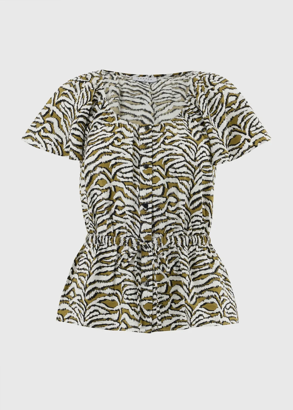 Khaki Zebra Print Angel Sleeve Tie Waist Shirt - Size 8 Image 1
