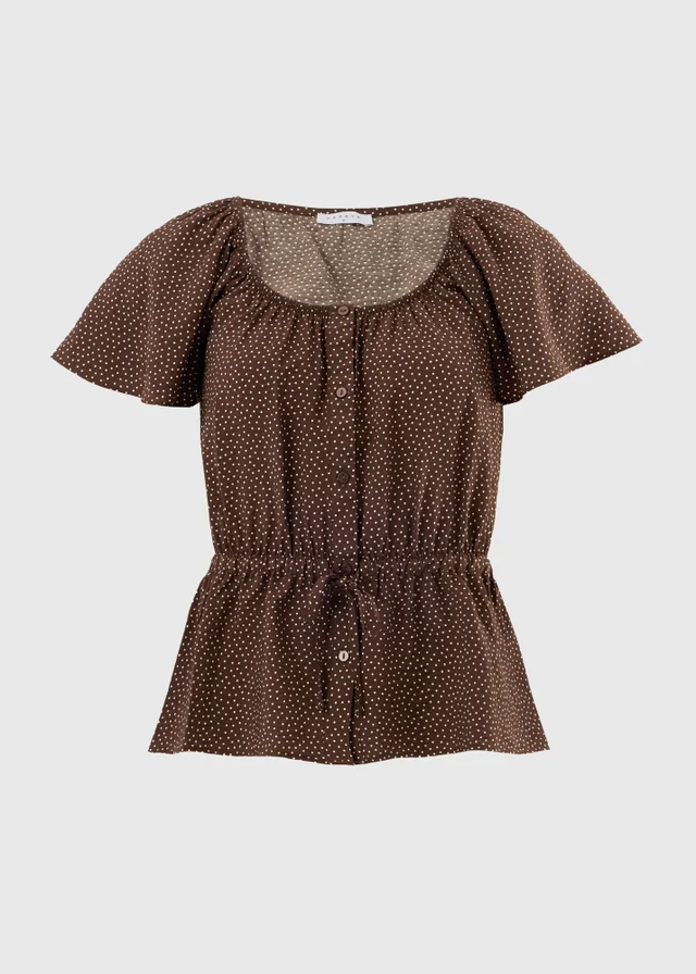 Chocolate Brown Angel Sleeve Tie Waist Shirt