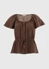 Chocolate Brown Angel Sleeve Tie Waist Shirt - Size 8 Image 1