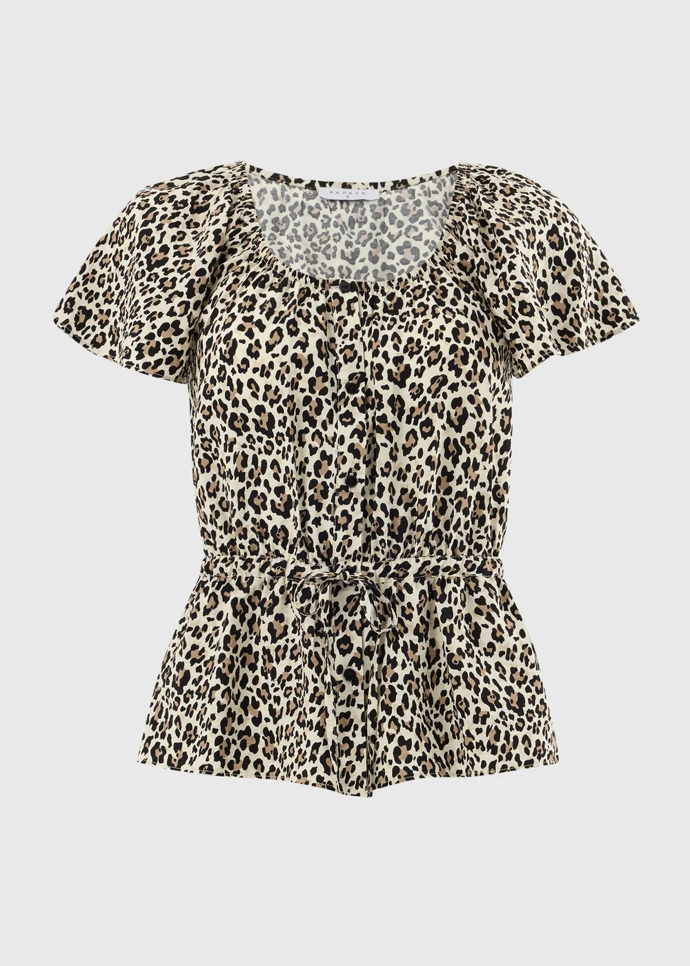 Brown Leopard Print Angel Sleeve Tie Waist Shirt - Size 8 Image 1