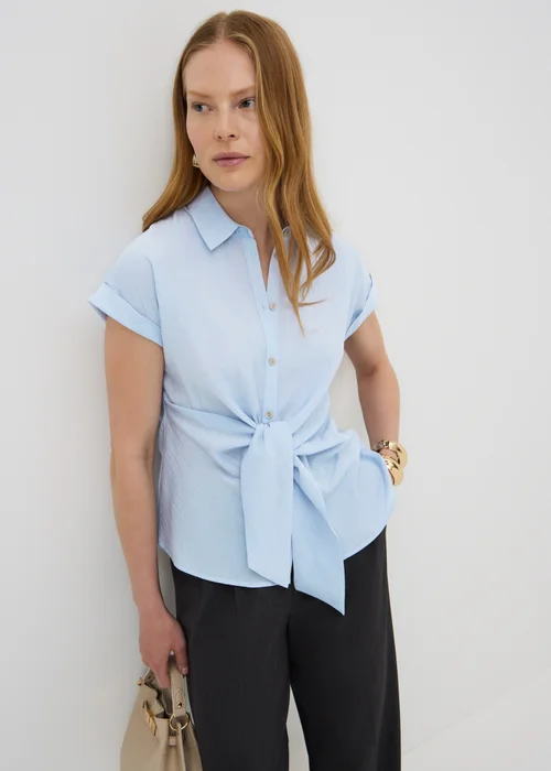 Et Vous Light Blue Tie Front Blouse - 18 Image 1