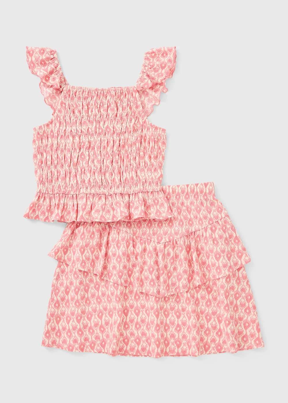 Girls Pink Aztec Crinkle Top Skirt Set (7-15yrs) - 7 Yrs Image 1