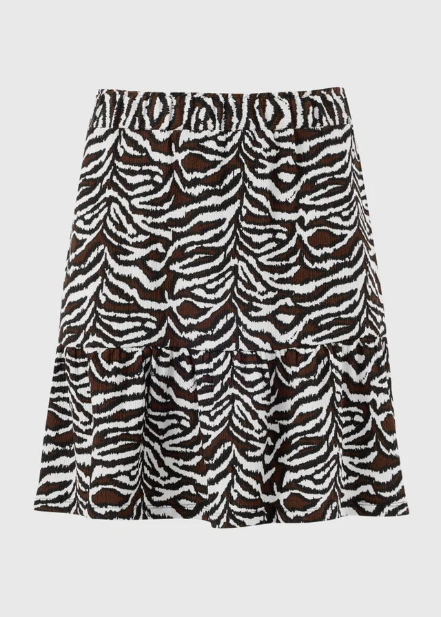 Chocolate Brown Zebra Print Jersey Mini Skirt