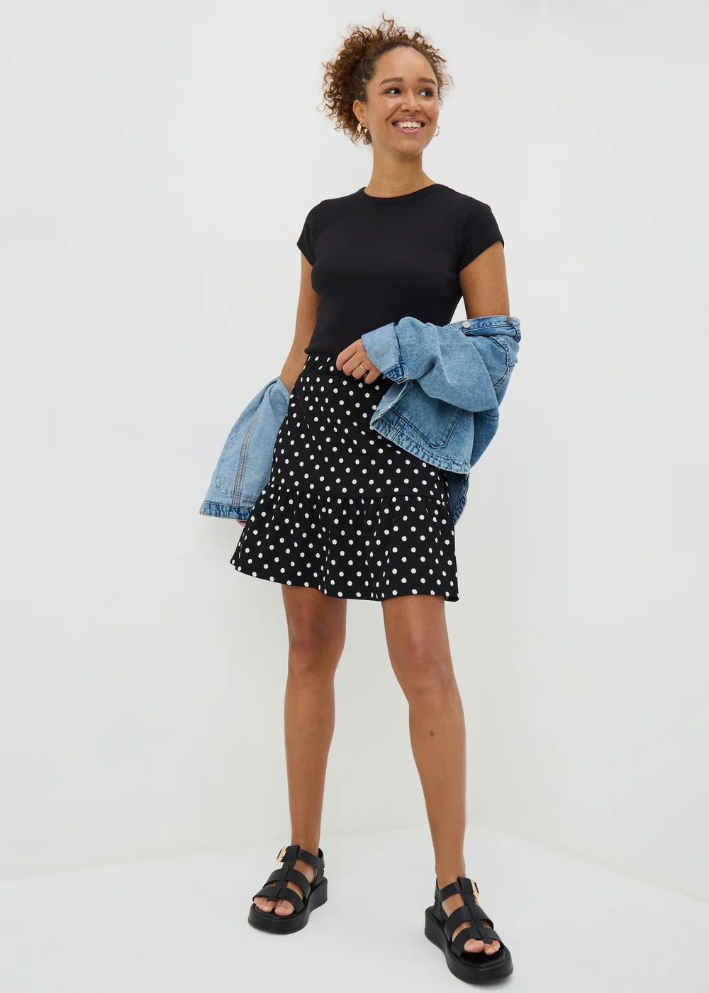 Black Polka Dot Jersey Mini Skirt - 8 Image 1