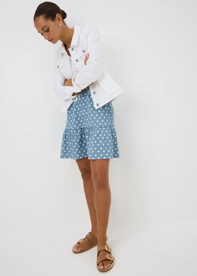 Blue Polka Dot Jersey Mini Skirt
