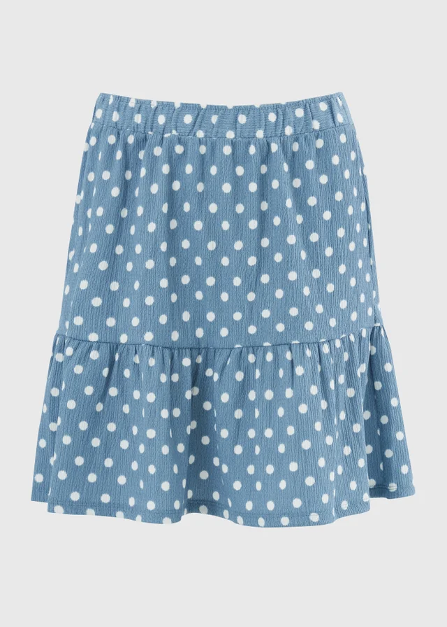 Blue Polka Dot Jersey Mini Skirt