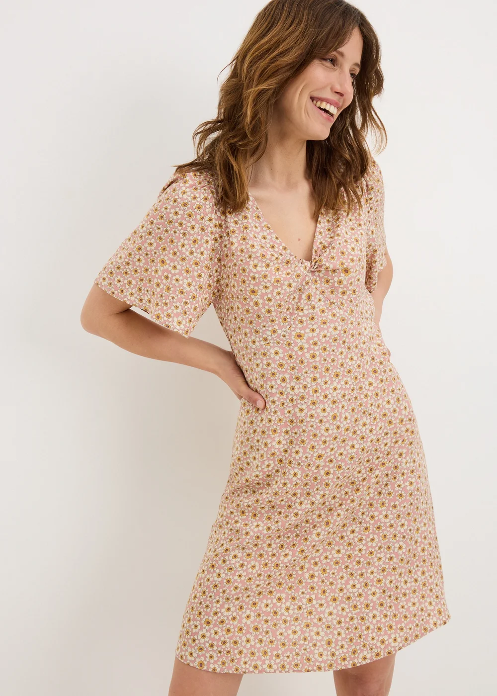 Pink Ditsy Floral Mini Tea Dress - 10 Image 1