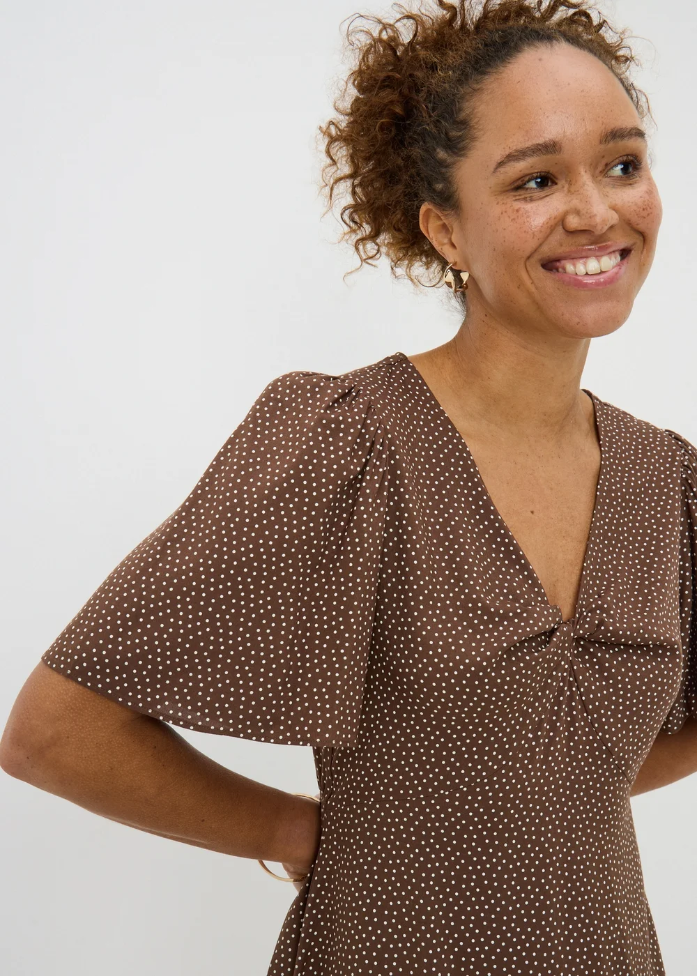 Chocolate Brown Spot Print Mini Tea Dress - 8 Image 3