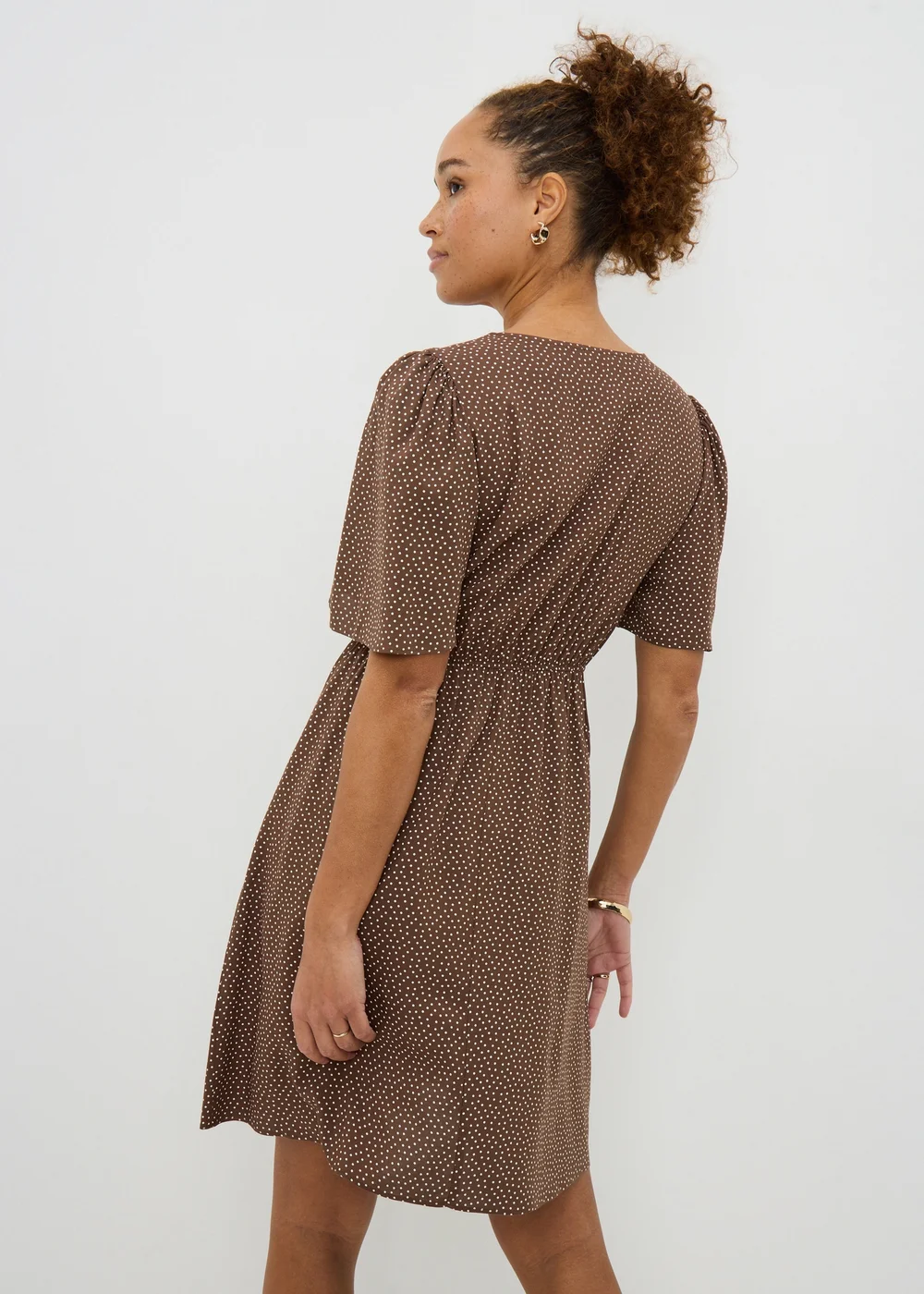 Chocolate Brown Spot Print Mini Tea Dress - 8 Image 2