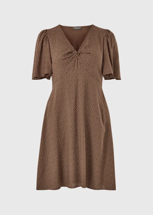 Chocolate Brown Spot Print Mini Tea Dress - 8 Image 4