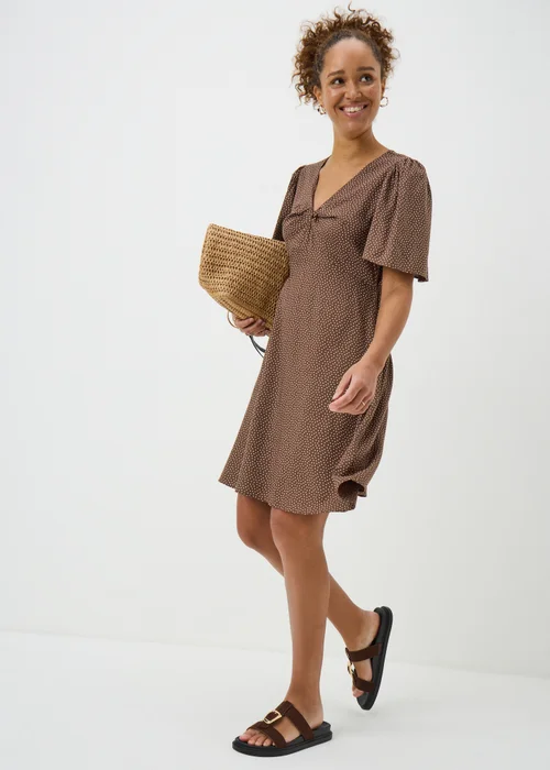 Chocolate Brown Spot Print Mini Tea Dress - 8 Image 1