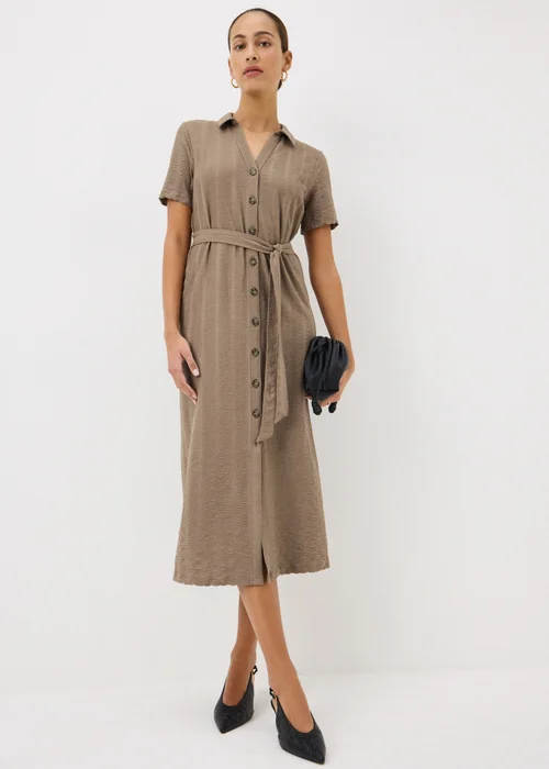 Mocha Textured Midaxi Shirt Dress - Size 8 Image 1