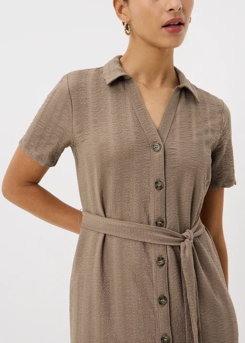 Mocha Textured Midaxi Shirt Dress - Size 8 Image 3