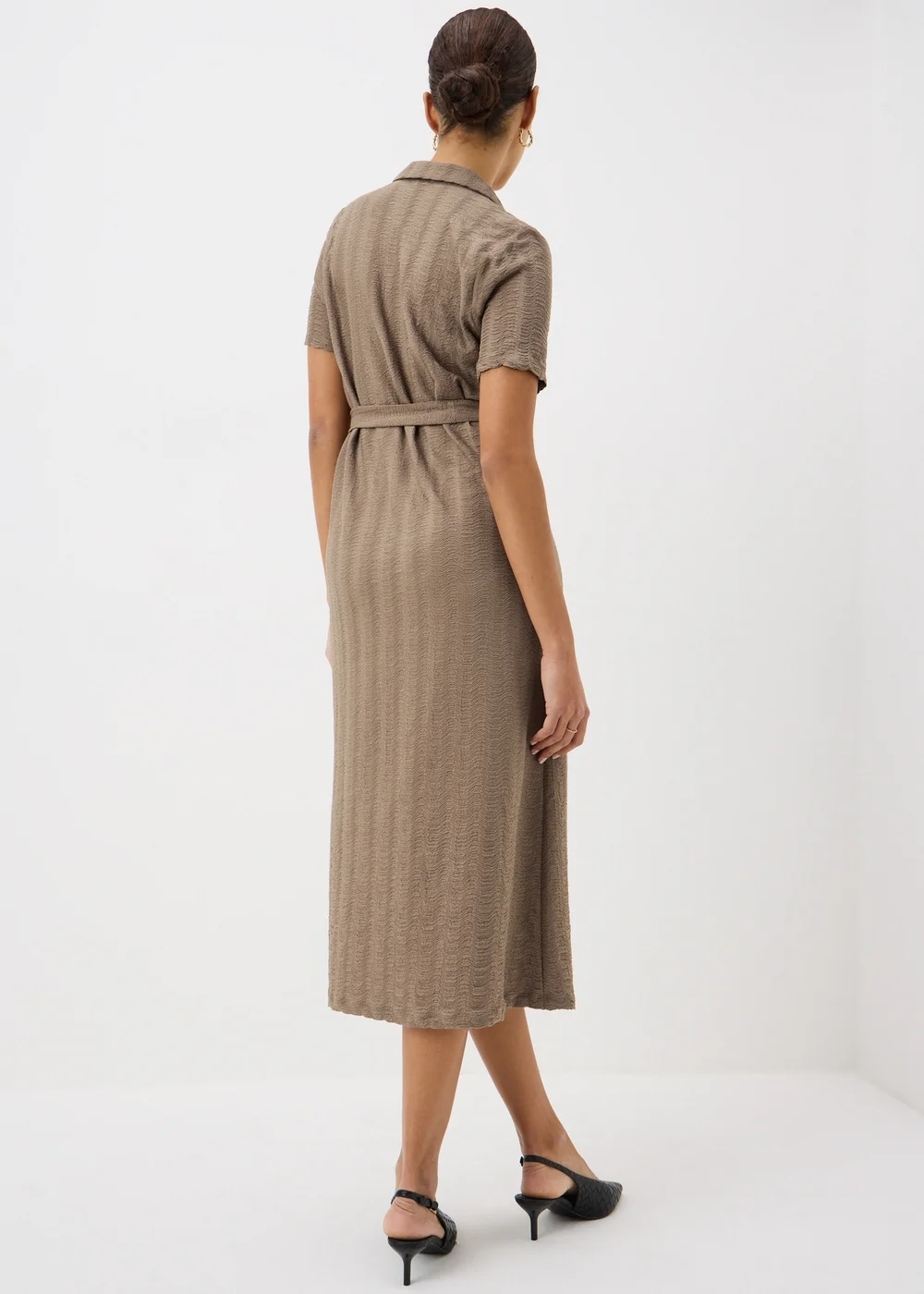 Mocha Textured Midaxi Shirt Dress - Size 8 Image 2