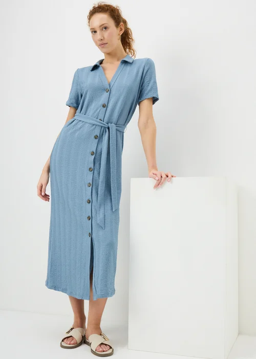 Blue Textured Midaxi Shirt Dress - 26 Image 1