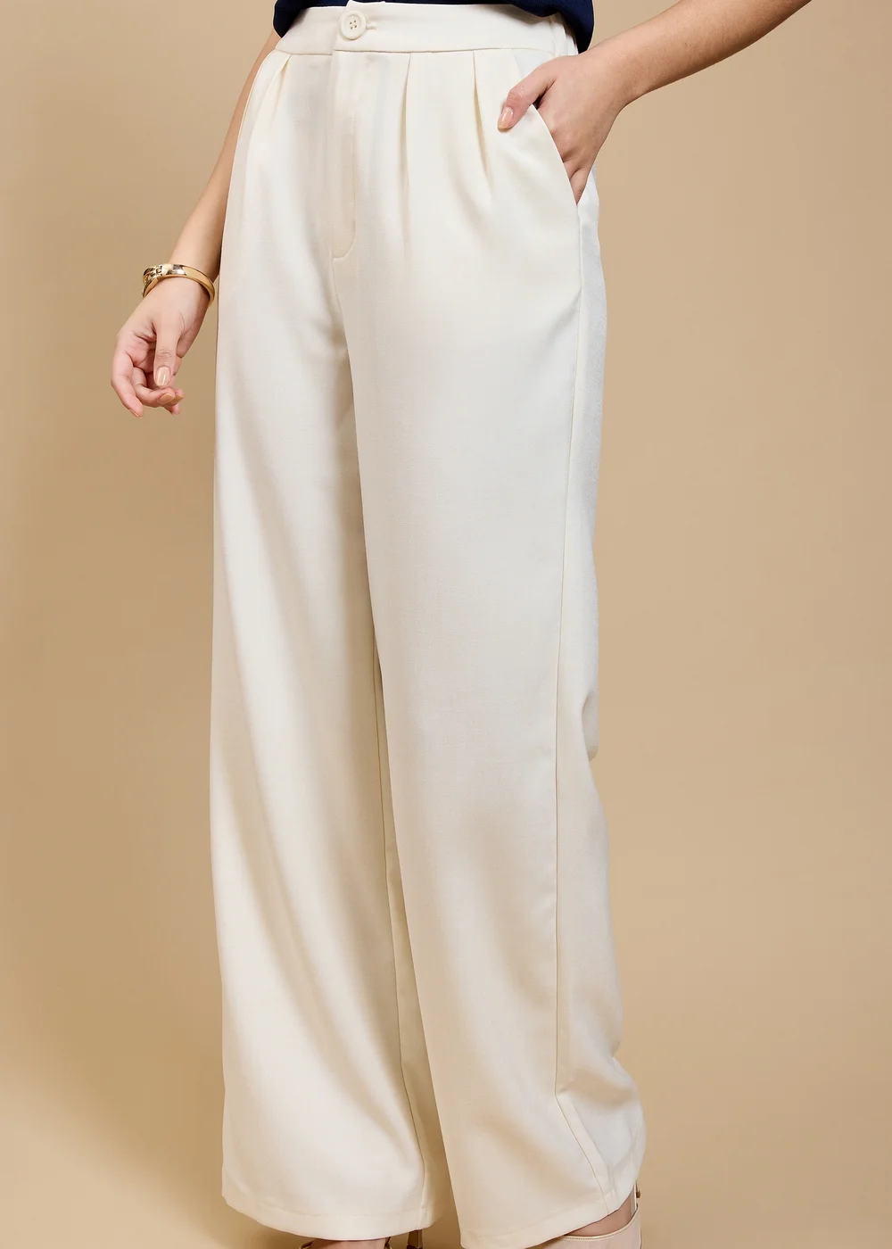Little Mistress Cream Wide Leg Trousers by Vicky Pattison - 22 Image 5