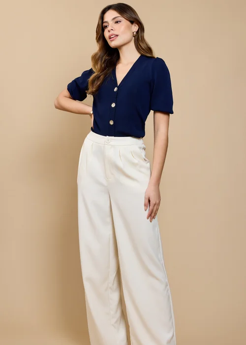 Little Mistress Cream Wide Leg Trousers by Vicky Pattison - 22 Image 2