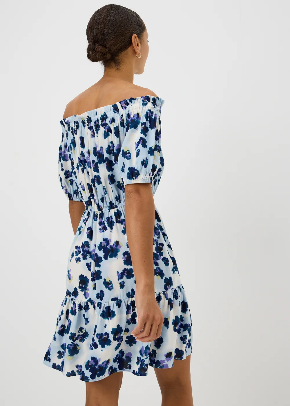 Purple Floral Bardot Mini Dress - Size 8 Image 2