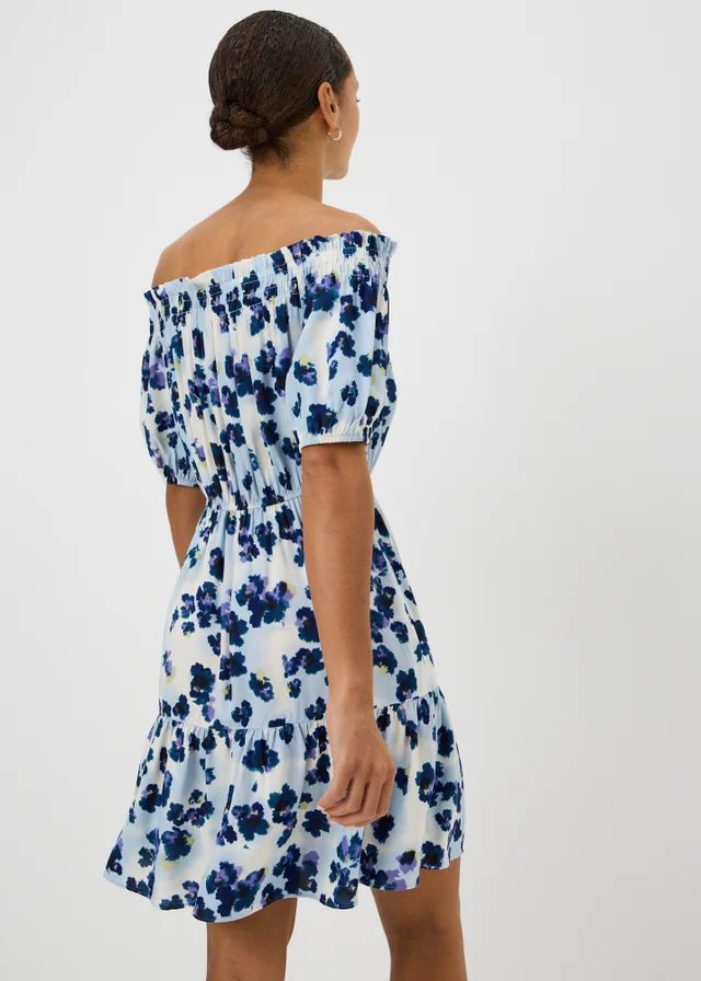 Purple Floral Bardot Mini Dress