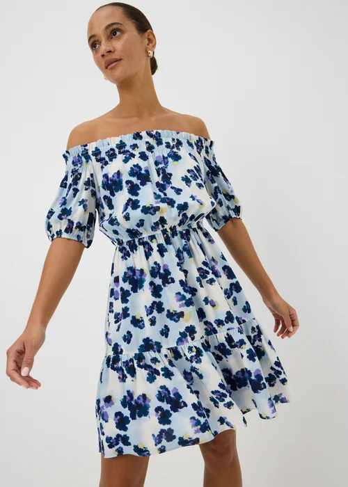 Purple Floral Bardot Mini Dress - Size 8 Image 1