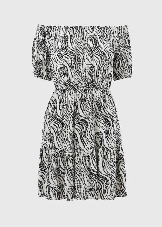 Black Print Bardot Mini Dress